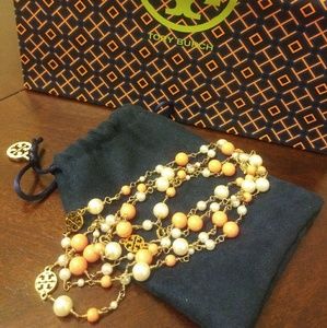 Authentic TORY BURCH "EVIE" Coral/Gold necklace